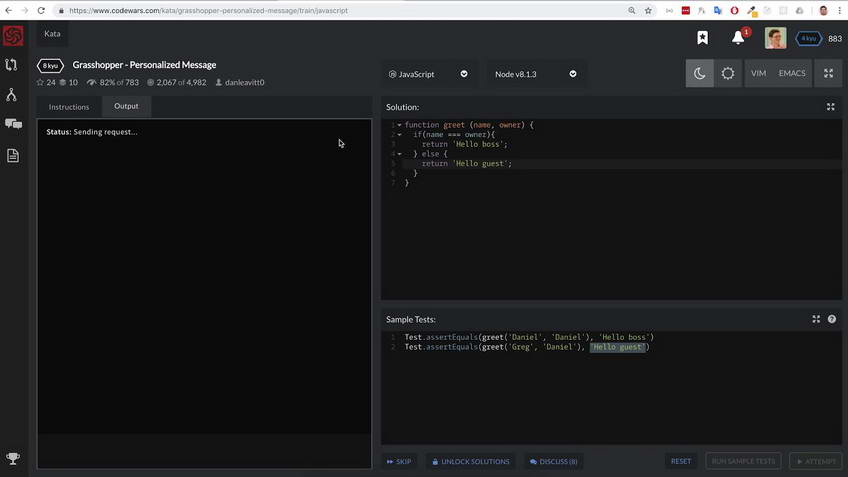 Codewars kata: Grasshopper — Personalized Message