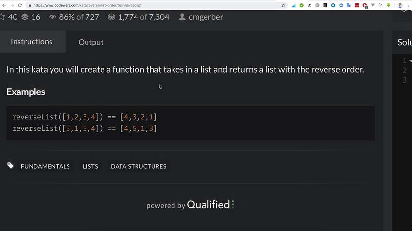 Solving JavaScript exercises. Codewars: Reverse List Order