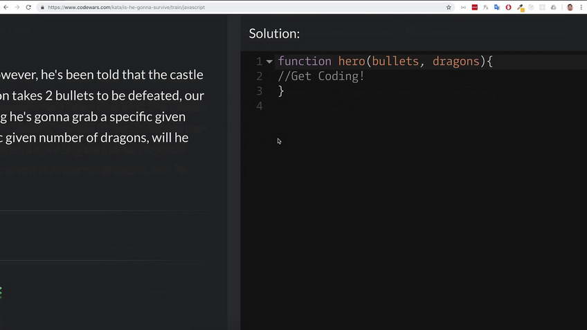 Codewars kata: Is he gonna survive?