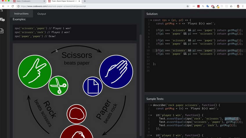 Codewars kata: Rock Paper Scissors!