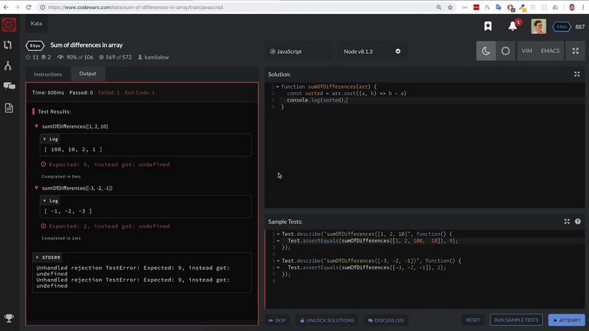 Codewars kata: Sum of differences in array