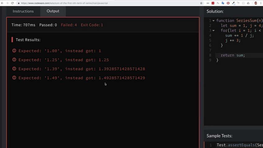 Codewars kata: Sum of the first nth term of Series