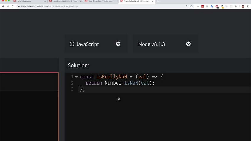 Codewars kata: isReallyNaN