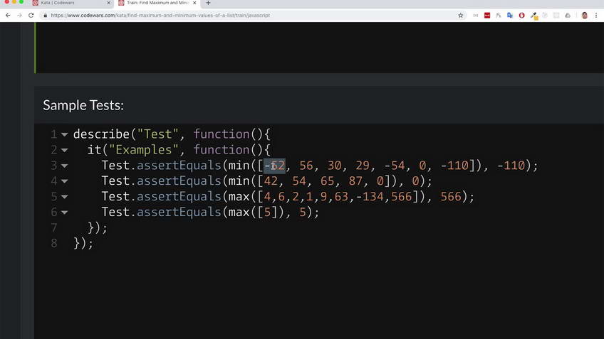 Codewars kata: Find Maximum and Minimum Values of a List