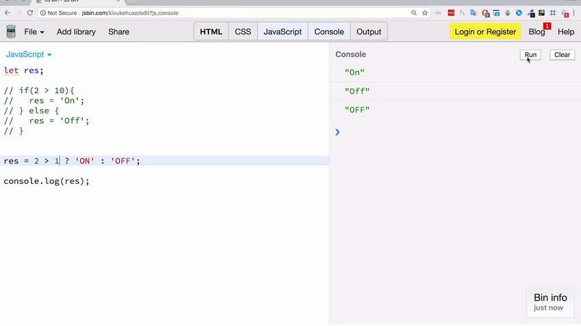JavaScript for beginners. The ternary operator