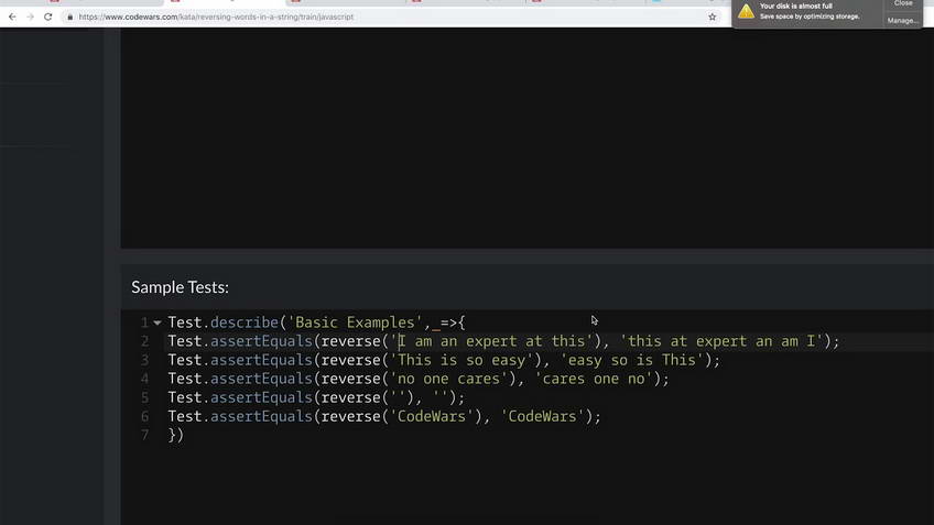 Codewars kata: Reversing Words in a String