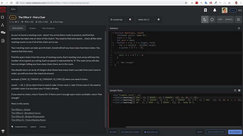 Codewars kata: The Office V — Find a Chair