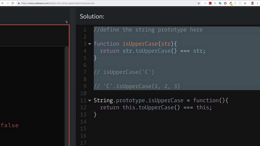 Codewars kata: Is the string uppercase?